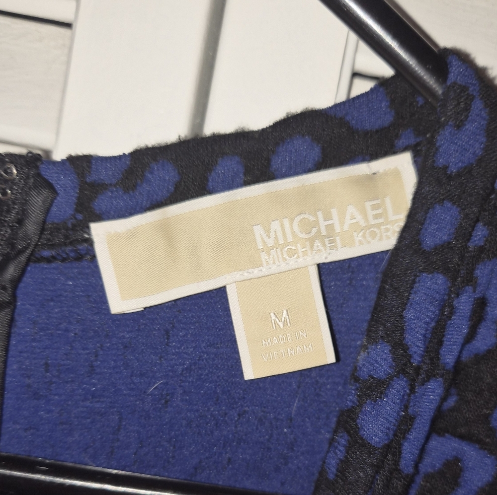 Michael Kors Blue and Black Leopard-Spot Fit & Flare Dress - Picture 4 of 4